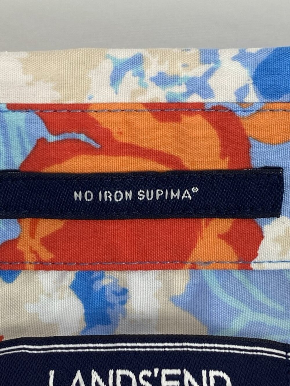 Lands End Size 2 No Iron Supima Cotton Blue Tangerine Zest Floral Button-Up Top - Picture 4 of 13